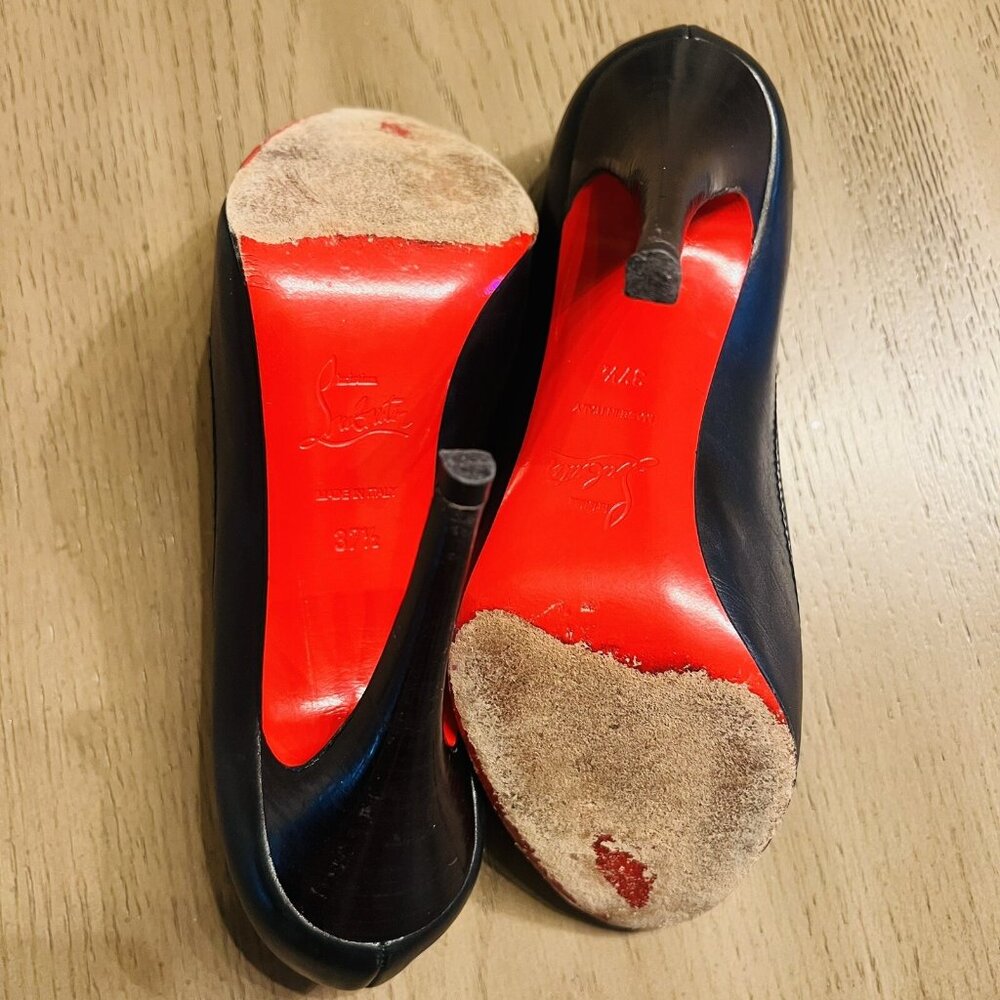 Christian Louboutin Alta Campus Heels Black Size 37.5 Peep Toe Red Bottoms - Picture 9 of 14